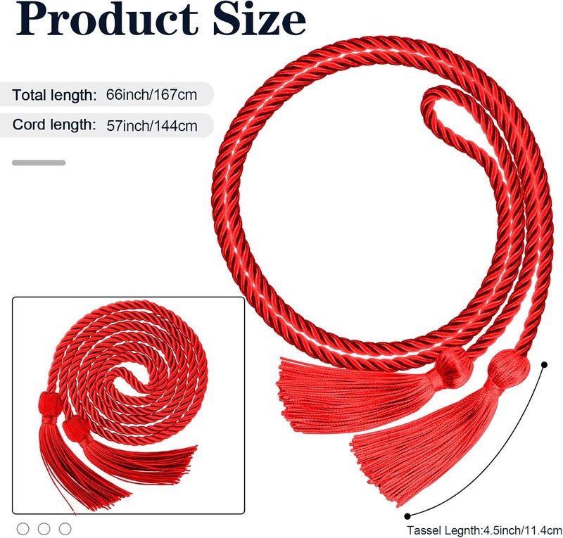 Leislam 20 Pcs Graduation Cords, Red Cords, Graduation Honor Cords, 2025 Graduation Tassel Honor Cords, 67" Long Braided Cords for 2025 Graduation Decorations Bachelor Gown for Student Master Doctoral - Image 2